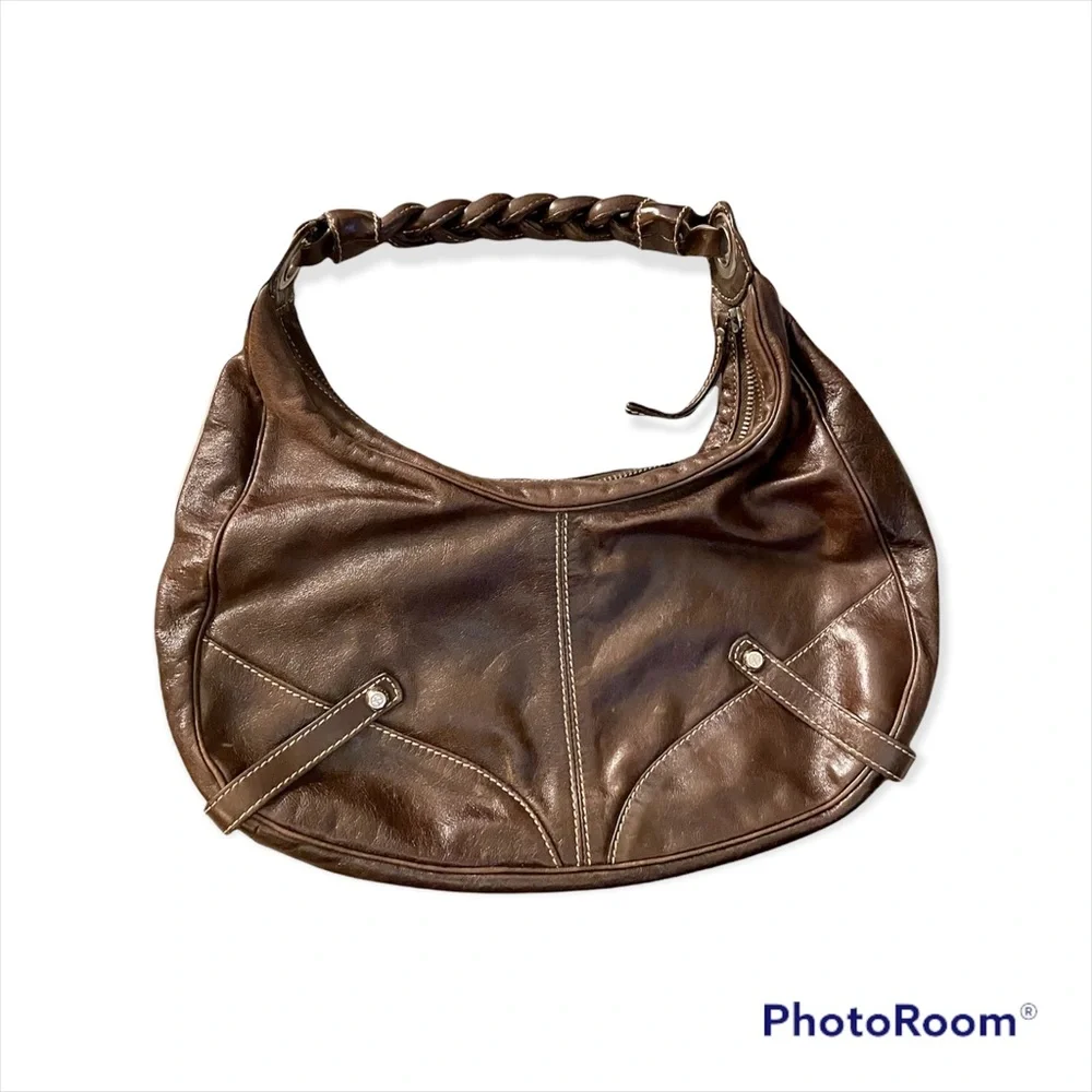 Francesco Biasia Secret Love Large Brown Leather Hobo with Braided Strap